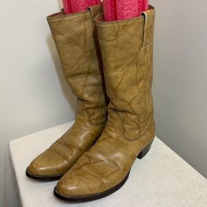 Alberta Boot Co Biltrite Sole Mens 10 Distressed Marble Tan Leather Cowboy Boots